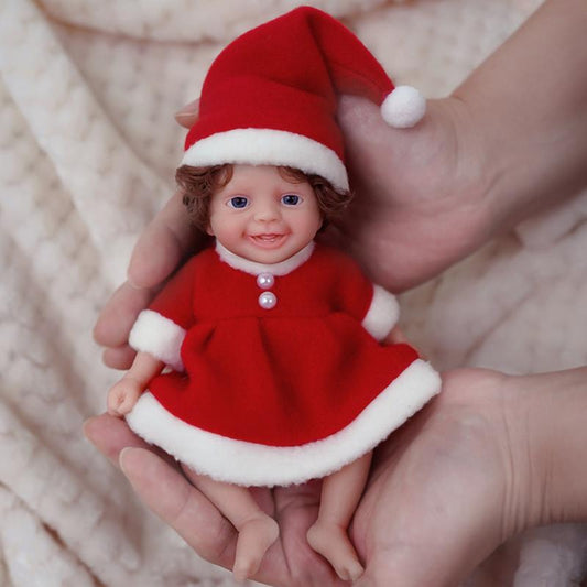 Mini bambole reborn da 6 pollici con occhi aperti in abiti natalizi