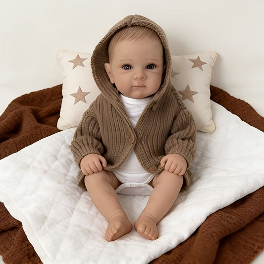 Bambina rinata Bettie realistica da 48 cm con occhi aperti e maglione marrone