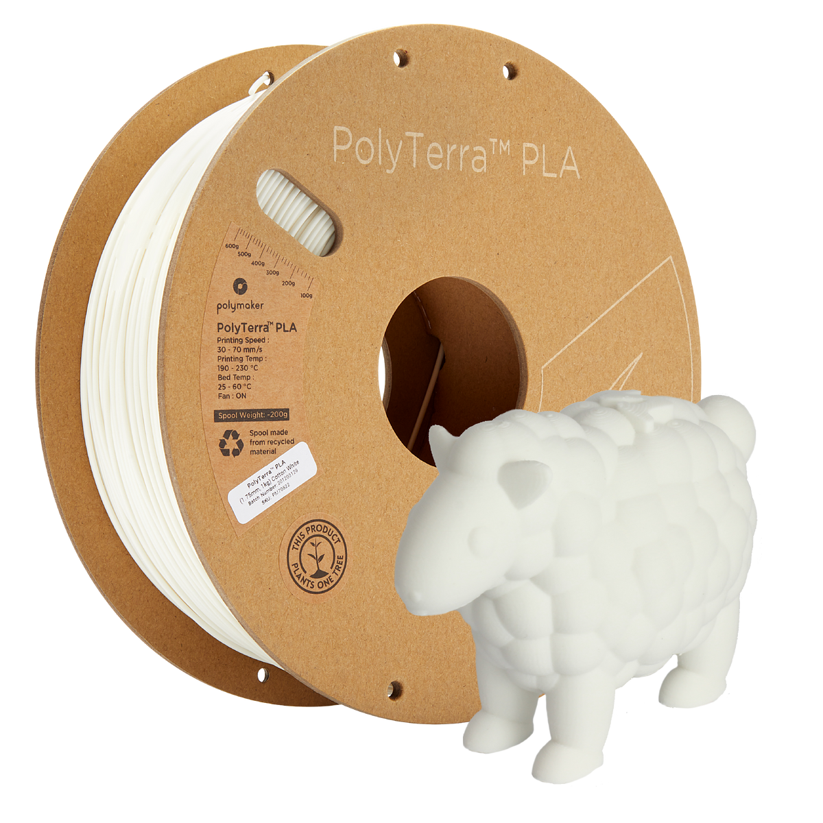 Spoel filament PLA mat wit, Polymaker, 1,75 mm