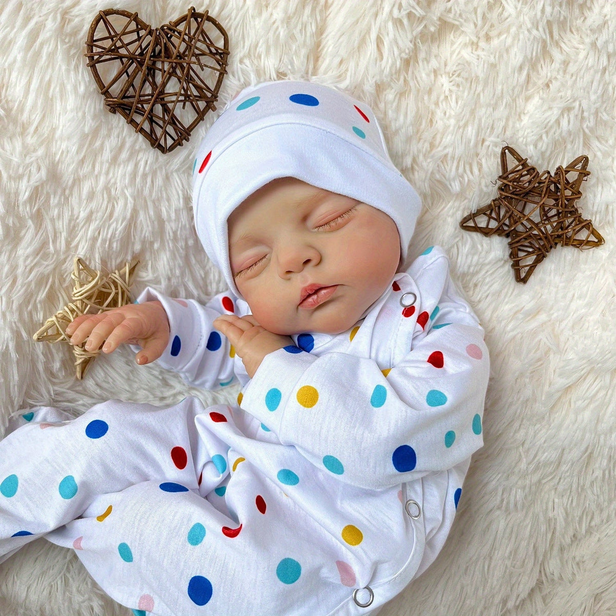 19 inches 3D-Paint Sleeping Irys Reborn Doll in Polk Dot Clothes