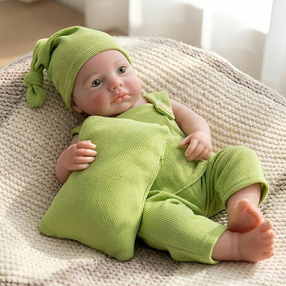 18 Inches Full Silicone Awake Loulou Reborn Baby Girl in Green Outfits