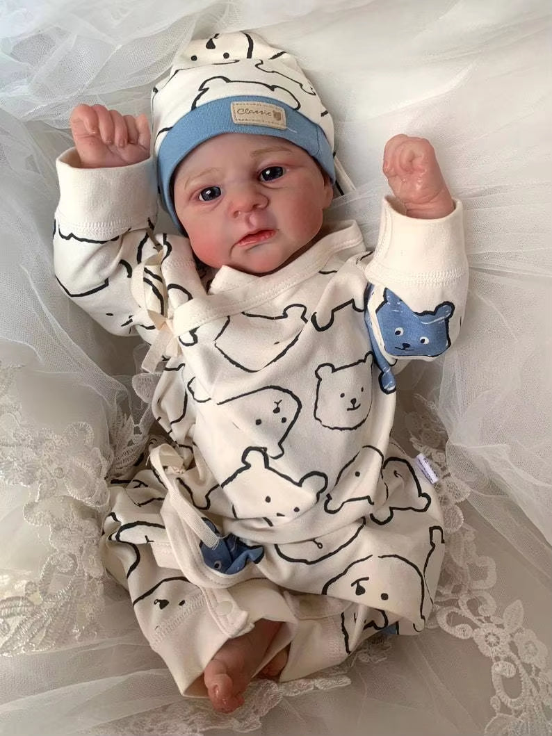 49cm Lifelike Soft Body Blue Eyes Reborn Doll Twin Sisters-Elijah
