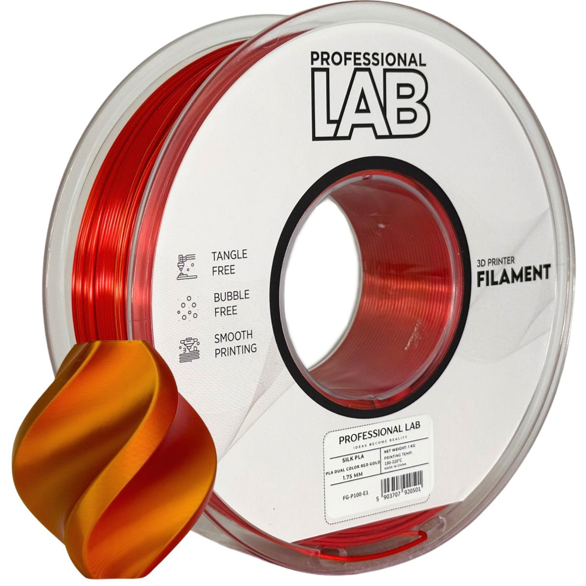 Spoel filament Silk PLA Dual Color rood goud, Prof. Lab, 1,75 mm