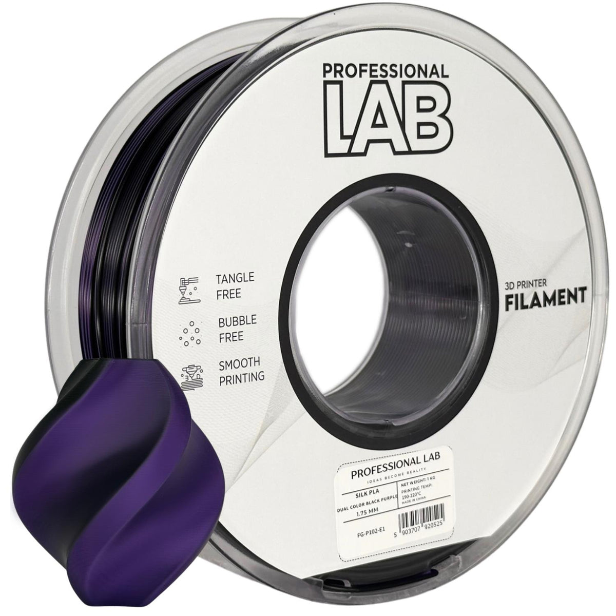 Spoel filament Silk PLA Dual Color zwart paars, Prof. Lab, 1,75 mm