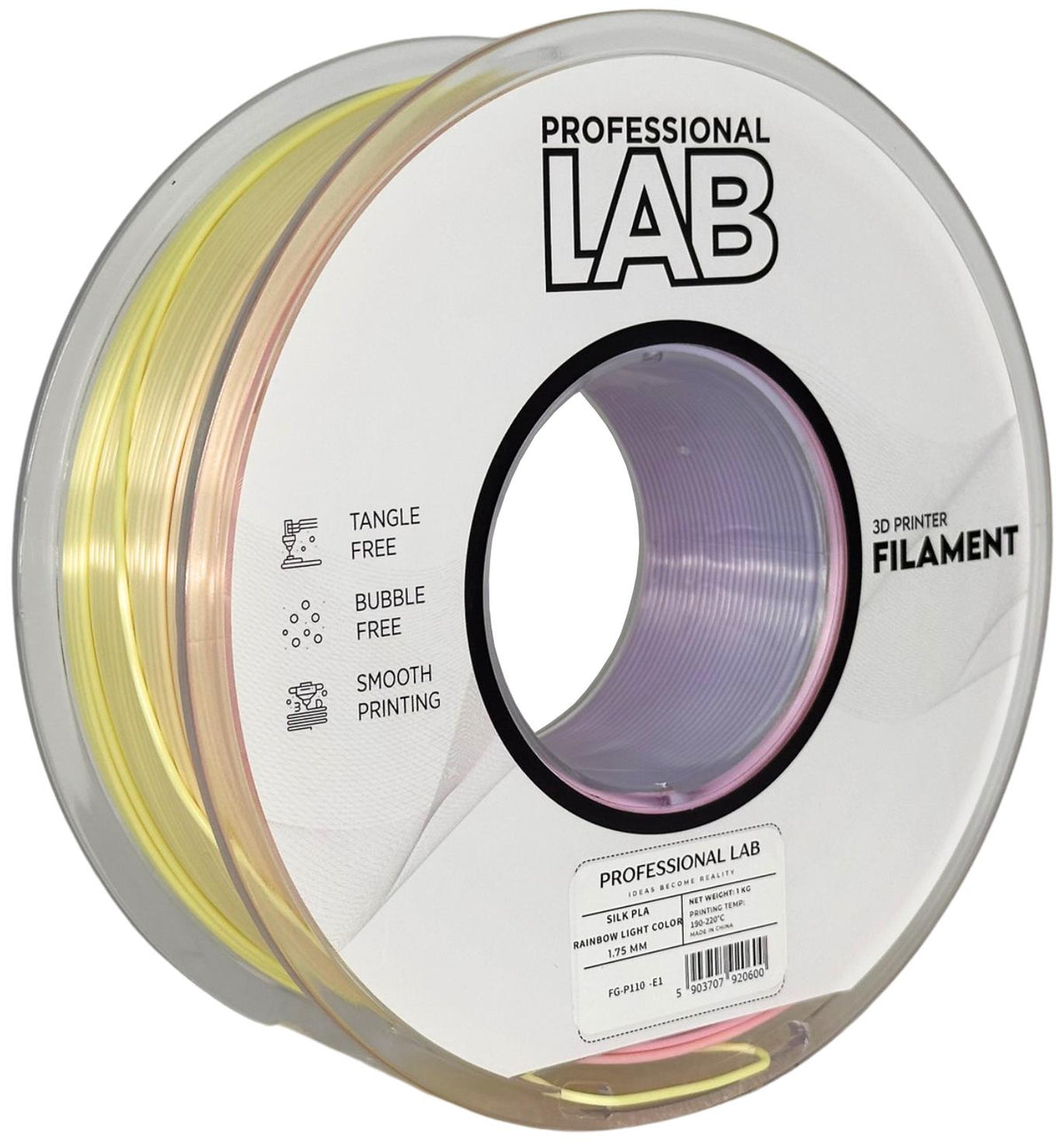 Spoel filament Silk PLA lichtregenboog, Prof. Lab, 1,75 mm