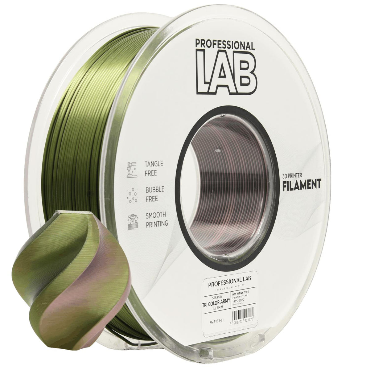 Spoel filament Silk PLA Tri Color Army, Prof. Lab, 1,75 mm