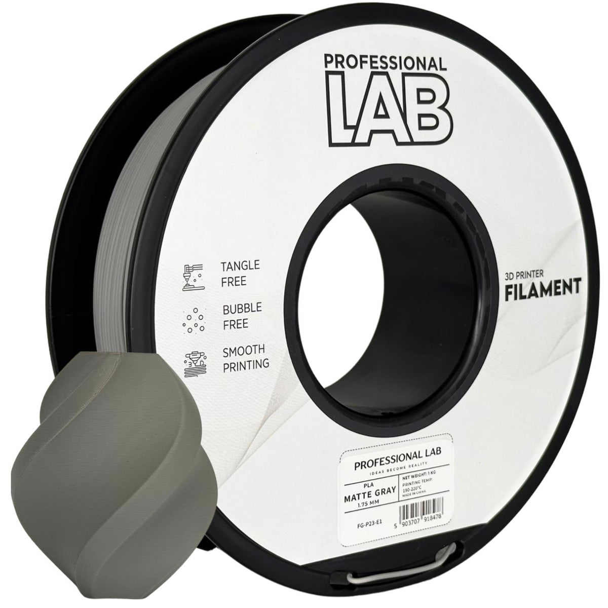 Spoel filament PLA mat grijs, Prof. Lab, 1,75 mm