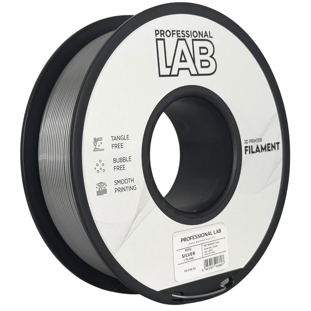 Spoel filament PETG zilver, Prof. Lab, 1,75 mm