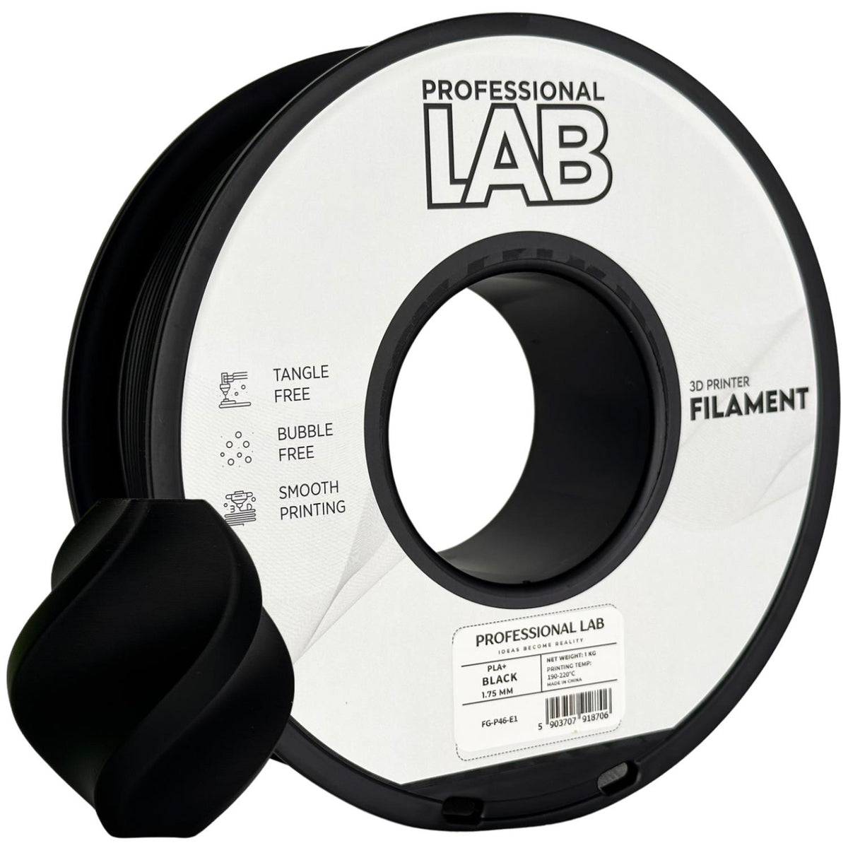 Spoel filament PLA+ zwart, Prof. Lab, 1,75 mm