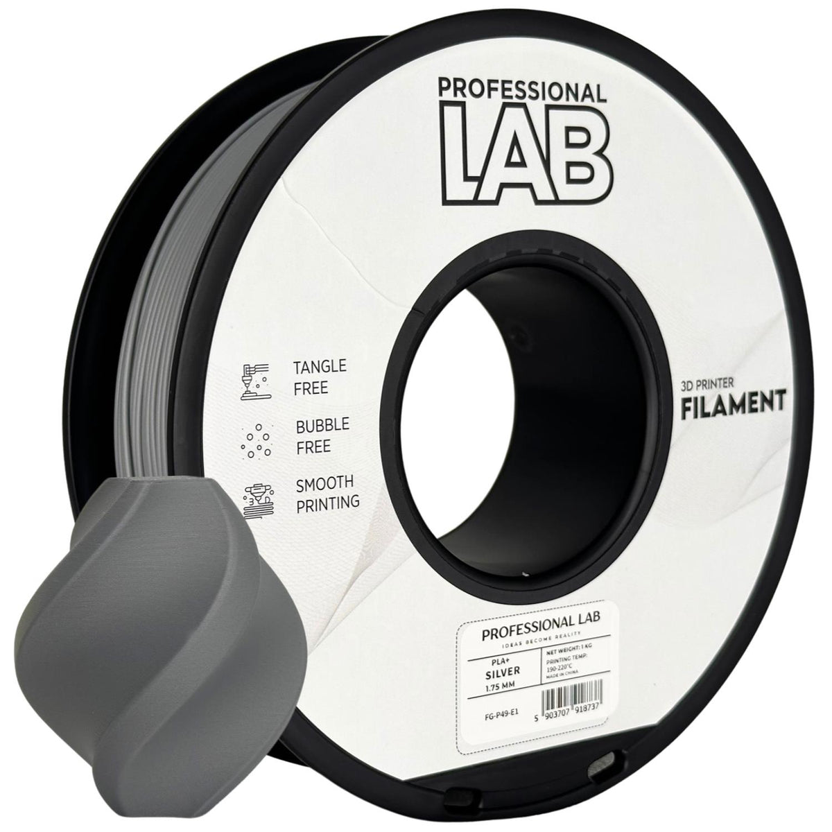 Spoel filament PLA+ zilver, Prof. Lab, 1,75 mm