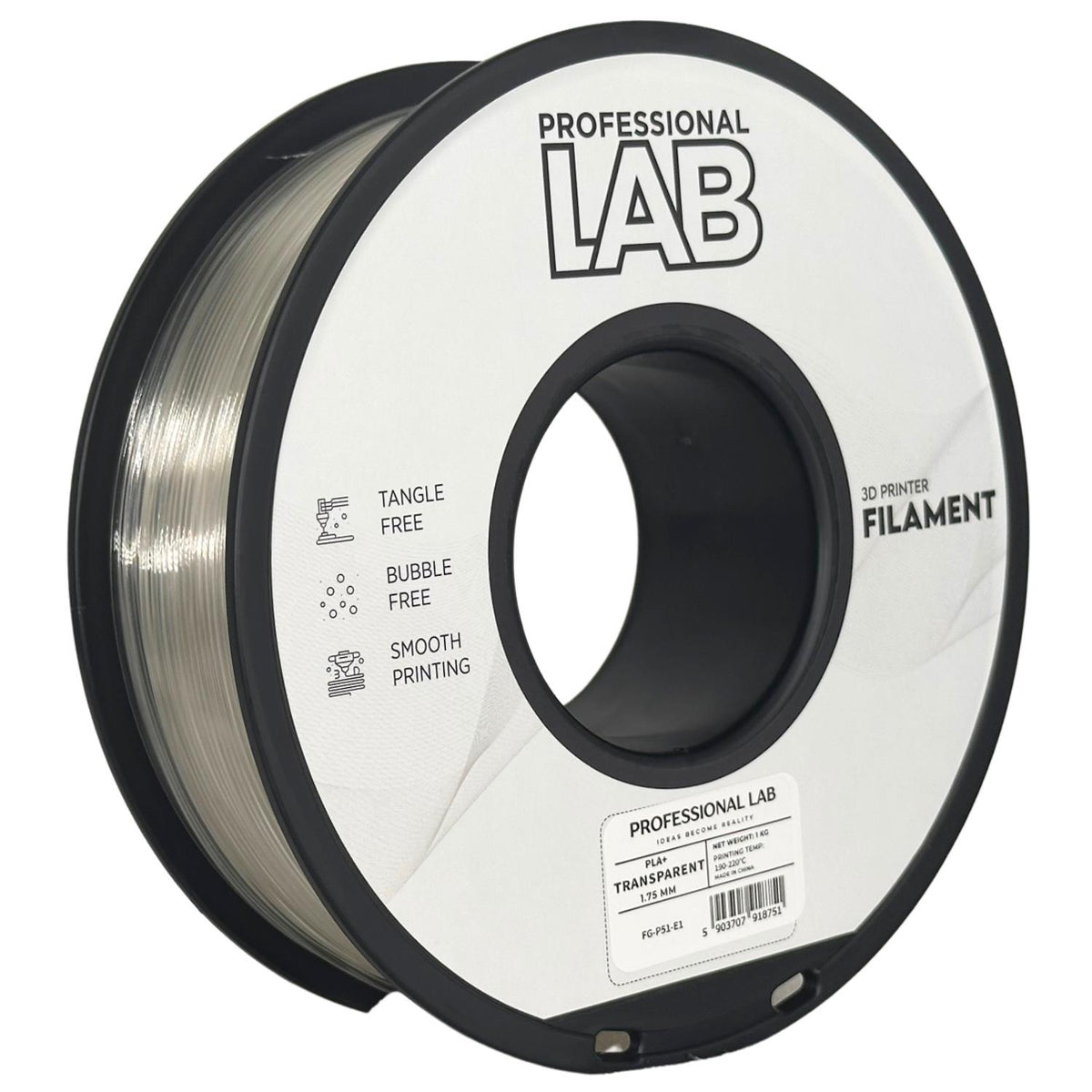Spoel filament PLA+ transparant, Prof. Lab, 1,75 mm