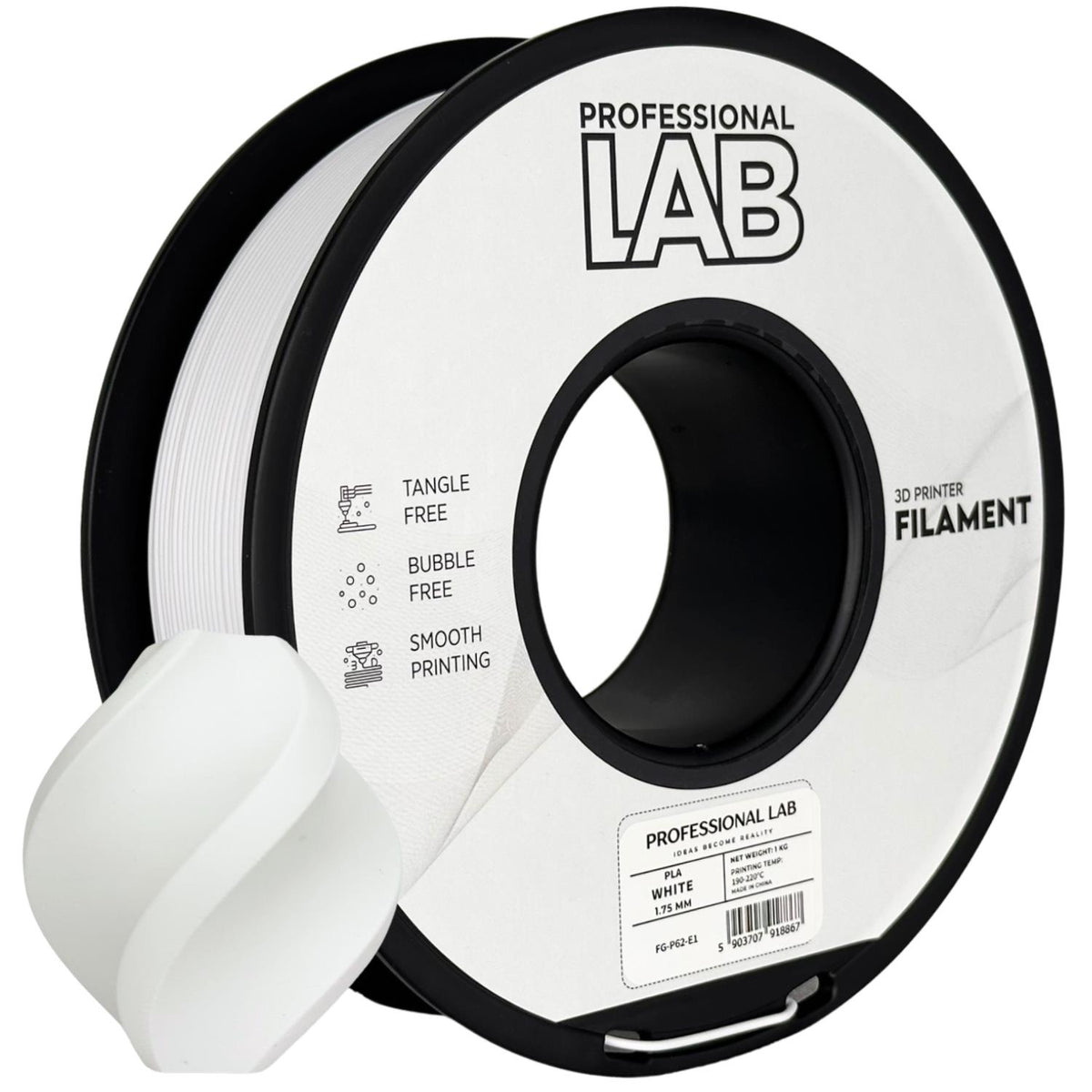 Spoel filament PLA wit, Prof. Lab, 1,75 mm