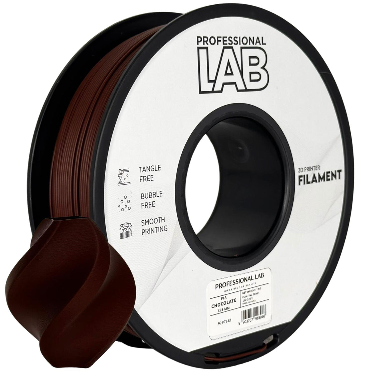 Spoel filament PLA chocolade, Prof. Lab, 1,75 mm
