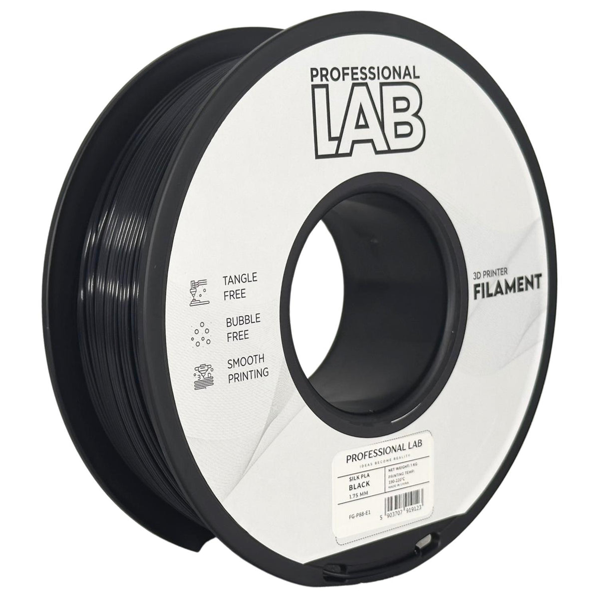 Spoel filament Silk PLA zwart, Prof. Lab, 1,75 mm