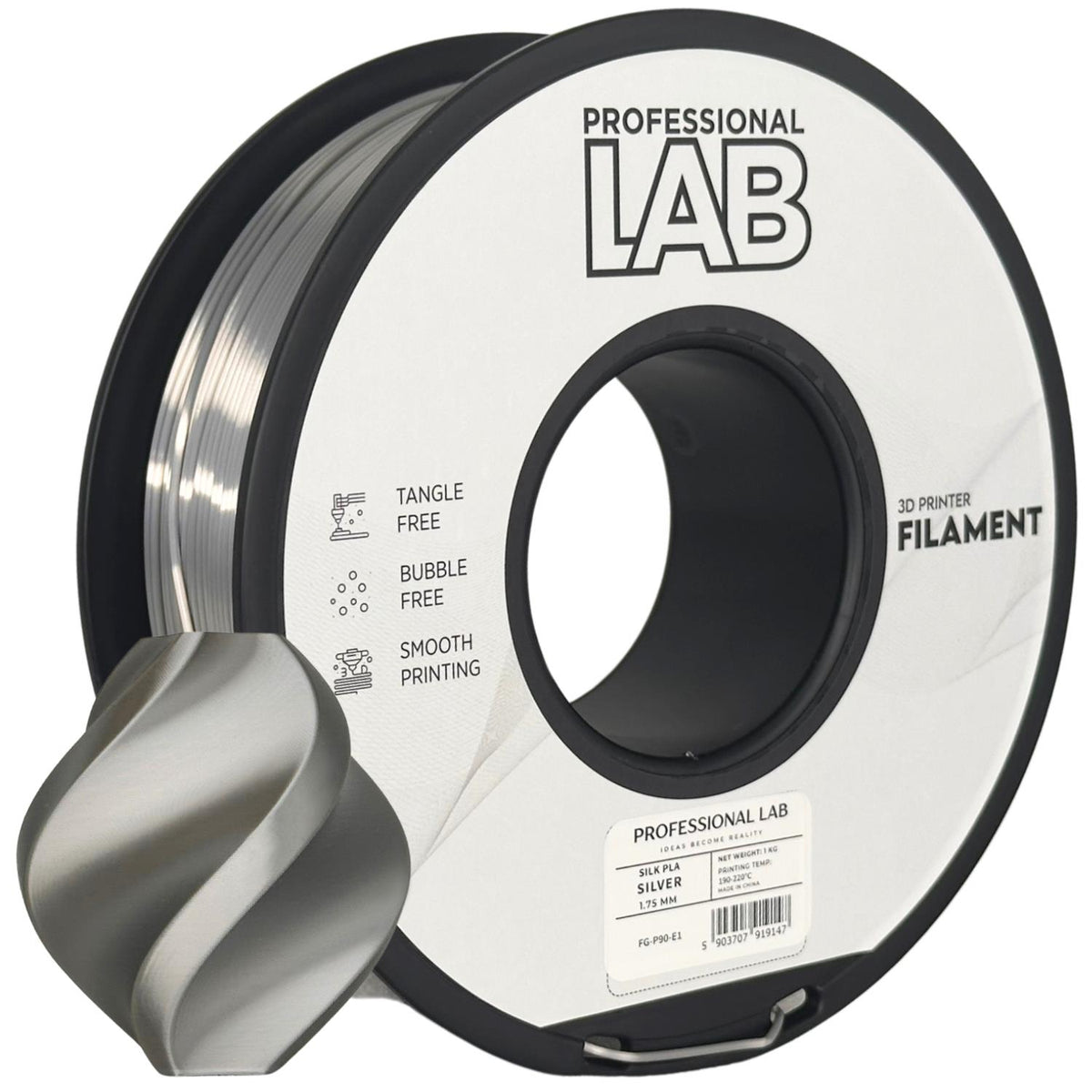 Spoel filament Silk PLA zilver, Prof. Lab, 1,75 mm