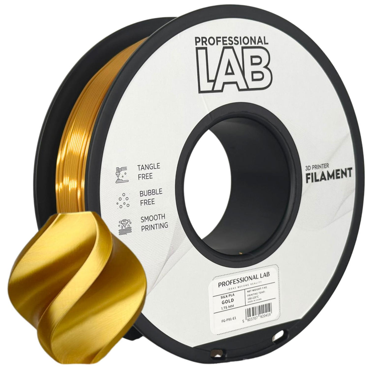 Spoel filament Silk PLA goud, Prof. Lab, 1,75 mm