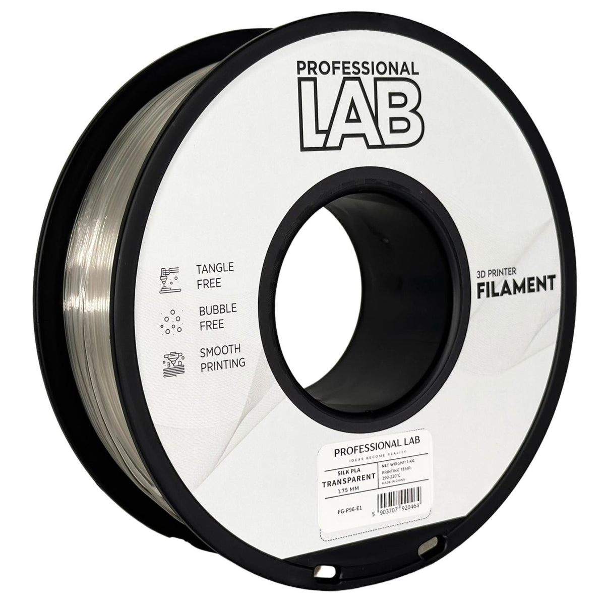 Spoel filament Silk PLA transparant, Prof. Lab, 1,75 mm