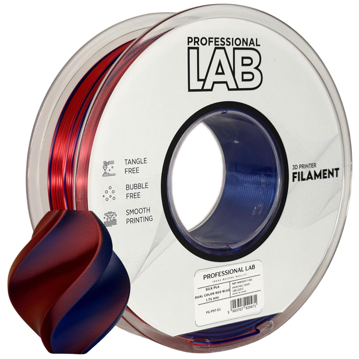Spoel filament Silk PLA Dual Color rood blauw, Prof. Lab, 1,75 mm
