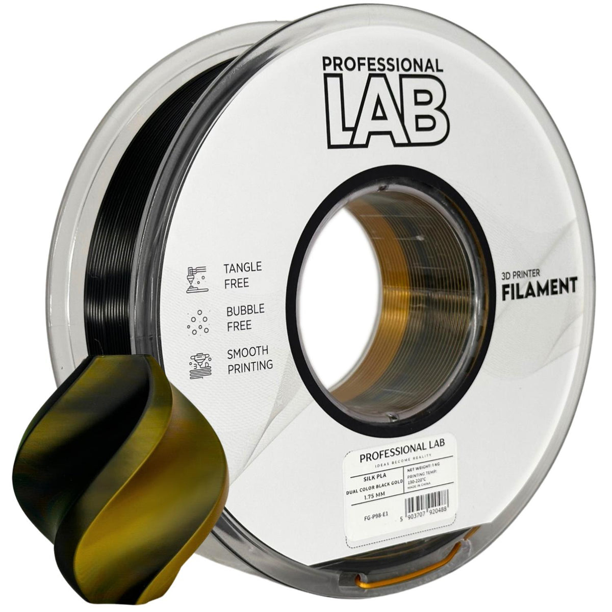 Spoel filament Silk PLA Dual Color zwart goud, Prof. Lab, 1,75 mm