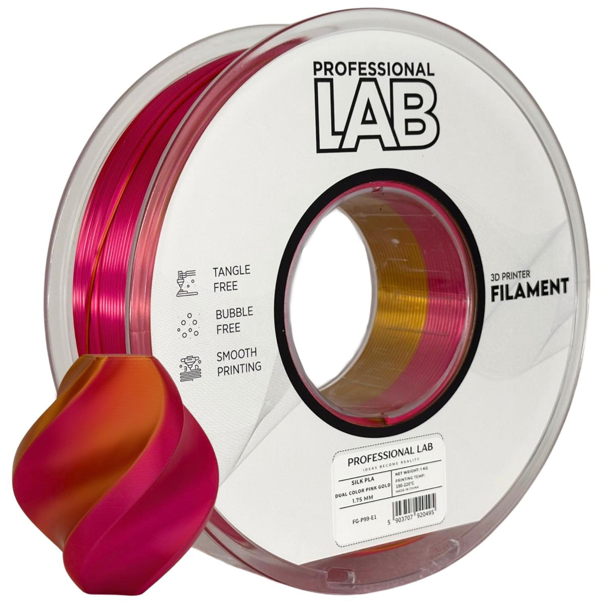 Spoel filament Silk PLA Dual Color roze goud, Prof. Lab, 1,75 mm