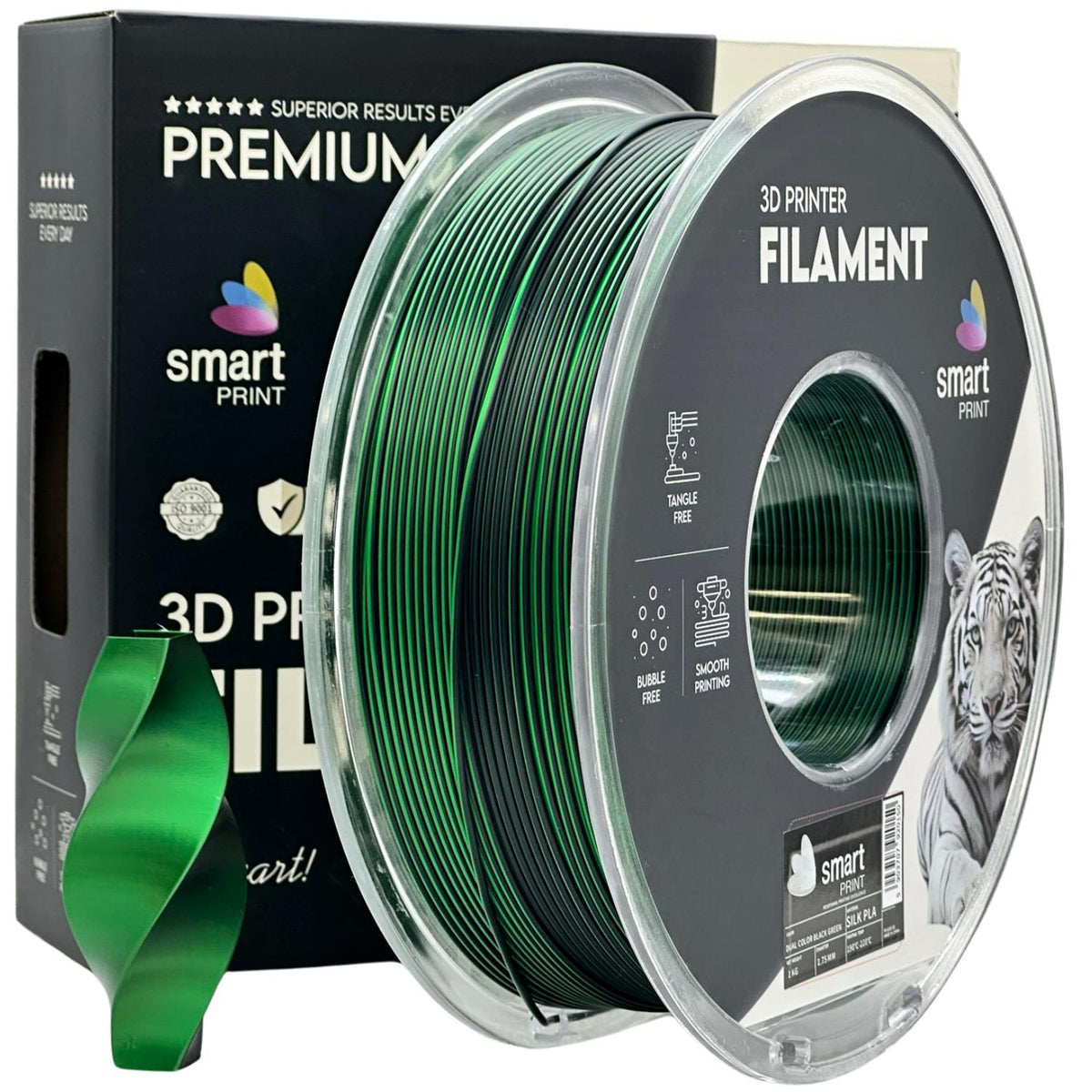 Spoel filament Silk PLA Dual Color zwart groen, Smart Print, 1,75 mm