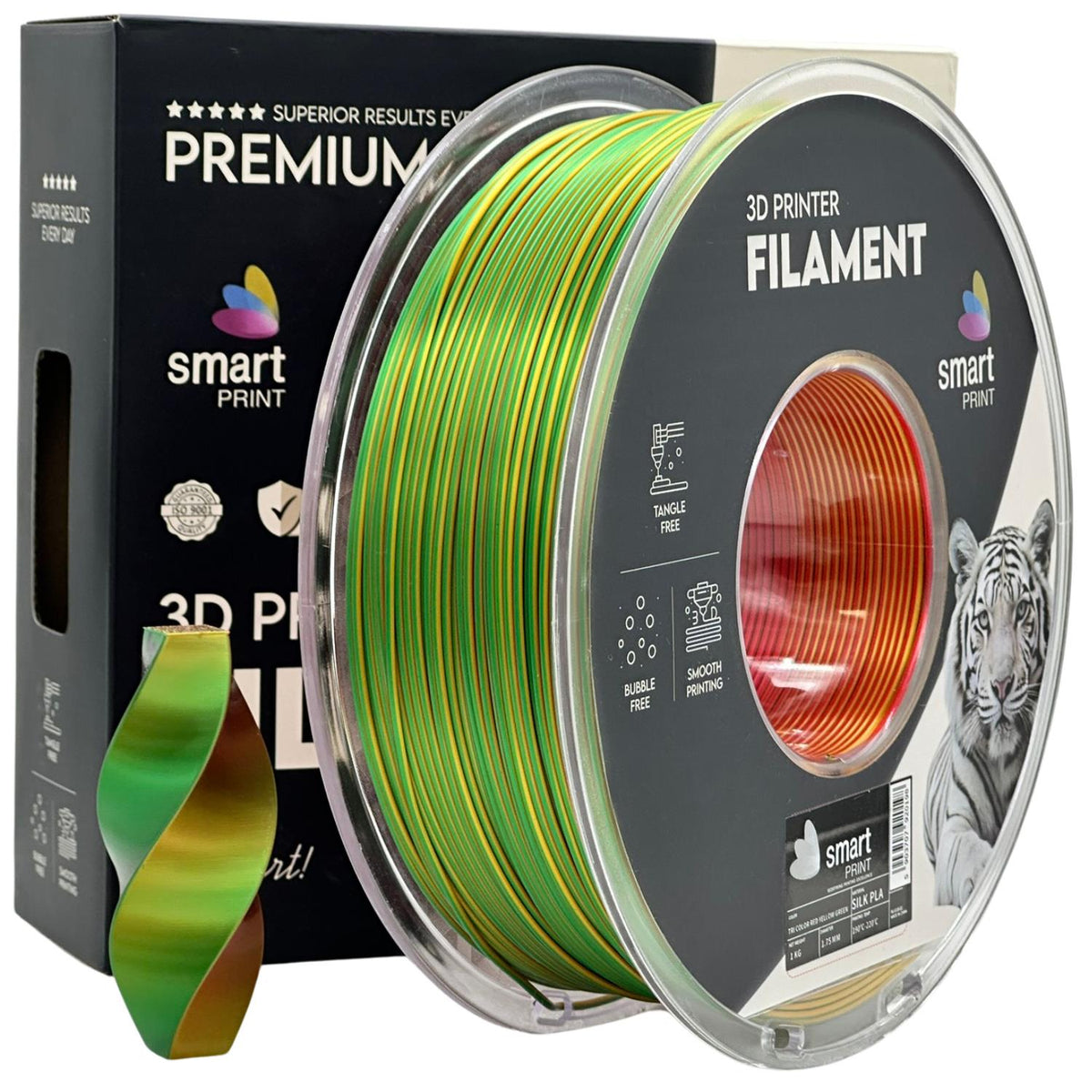 Spoel filament Silk PLA Tri Color rood geel groen, Smart Print, 1,75 mm