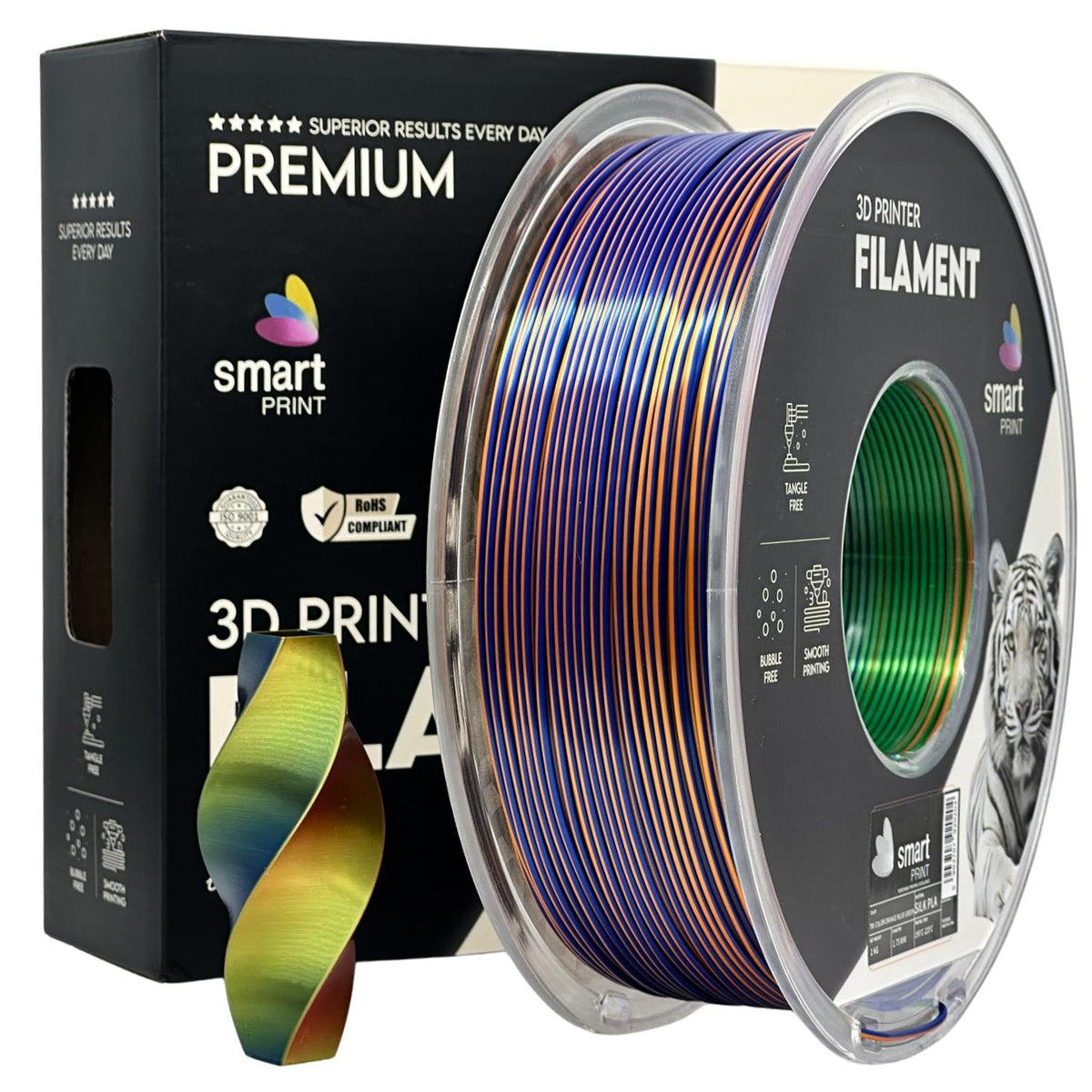 Spoel filament Silk PLA Tri Color oranje blauw groen, Smart Print, 1,75 mm