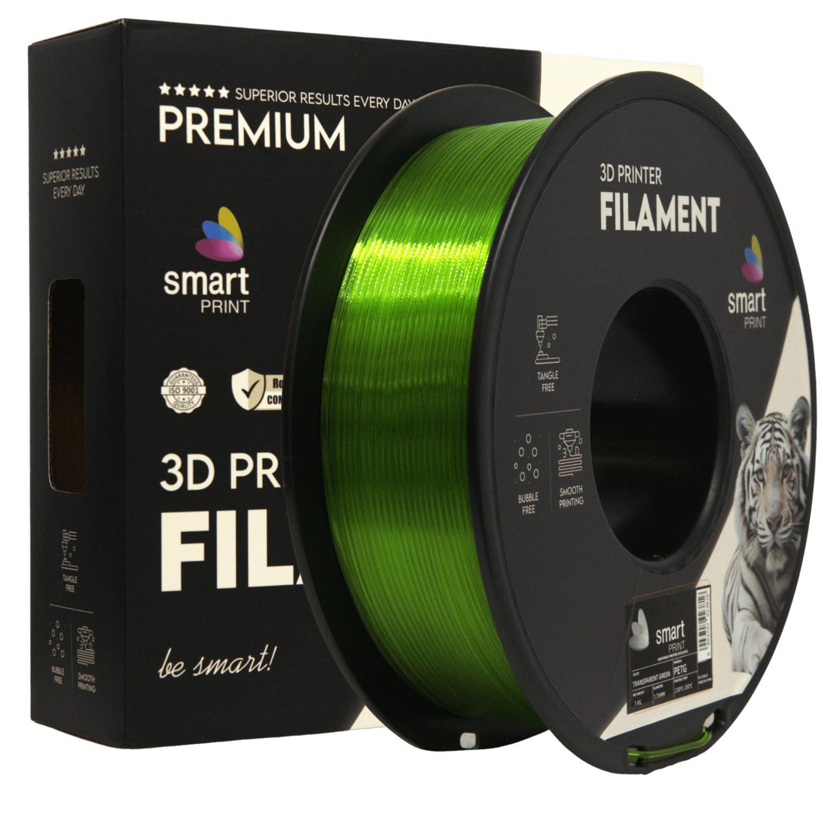 Spoel filament PETG transparant groen, Smart Print, 1,75 mm