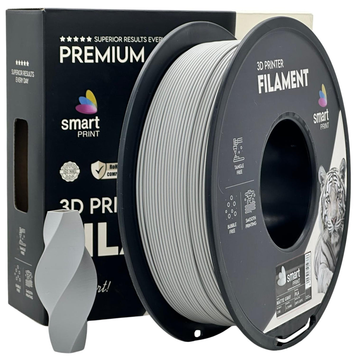 Spoel filament PLA mat grijs, Smart Print, 1,75 mm