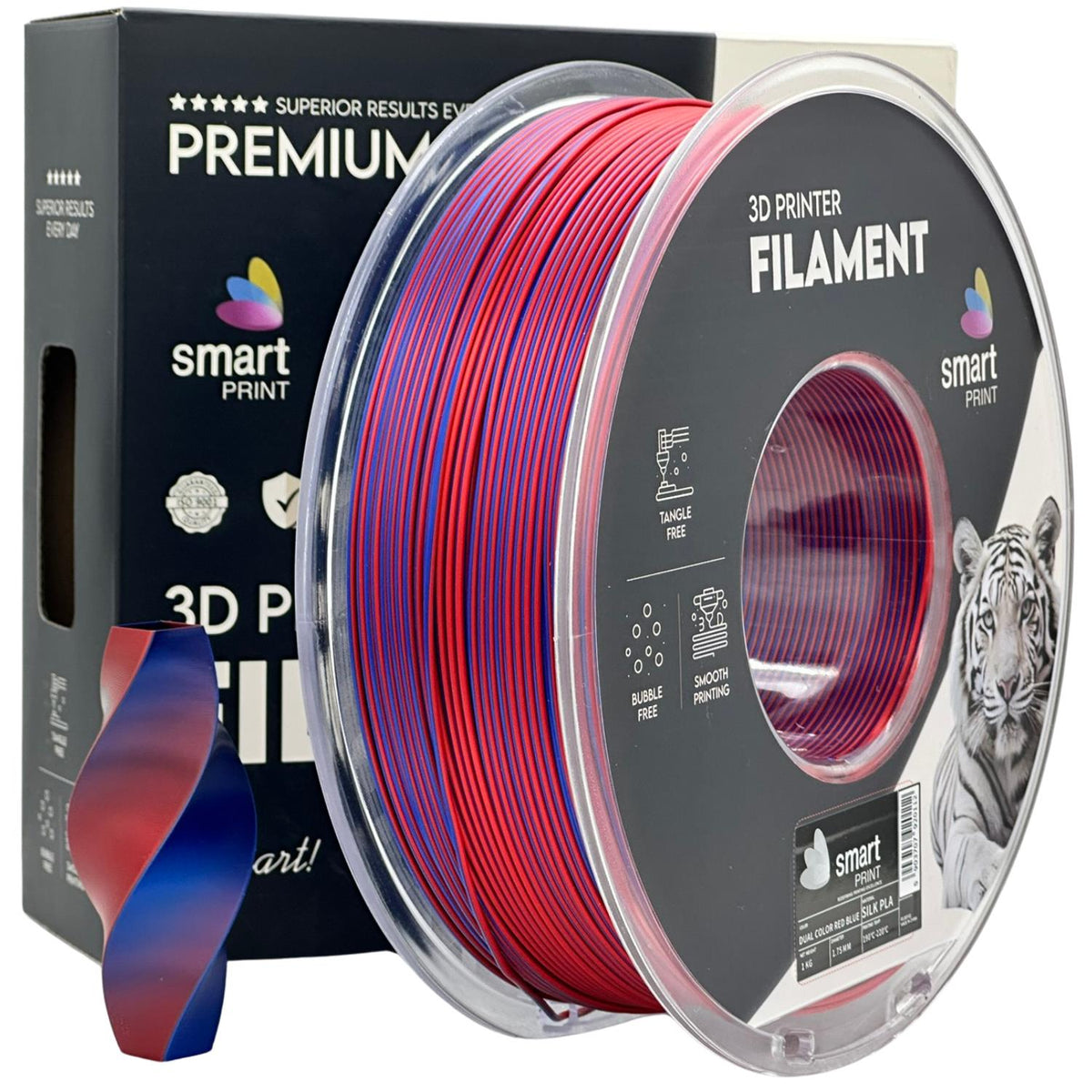 Spoel filament Silk PLA Dual Color rood blauw, Smart Print, 1,75 mm