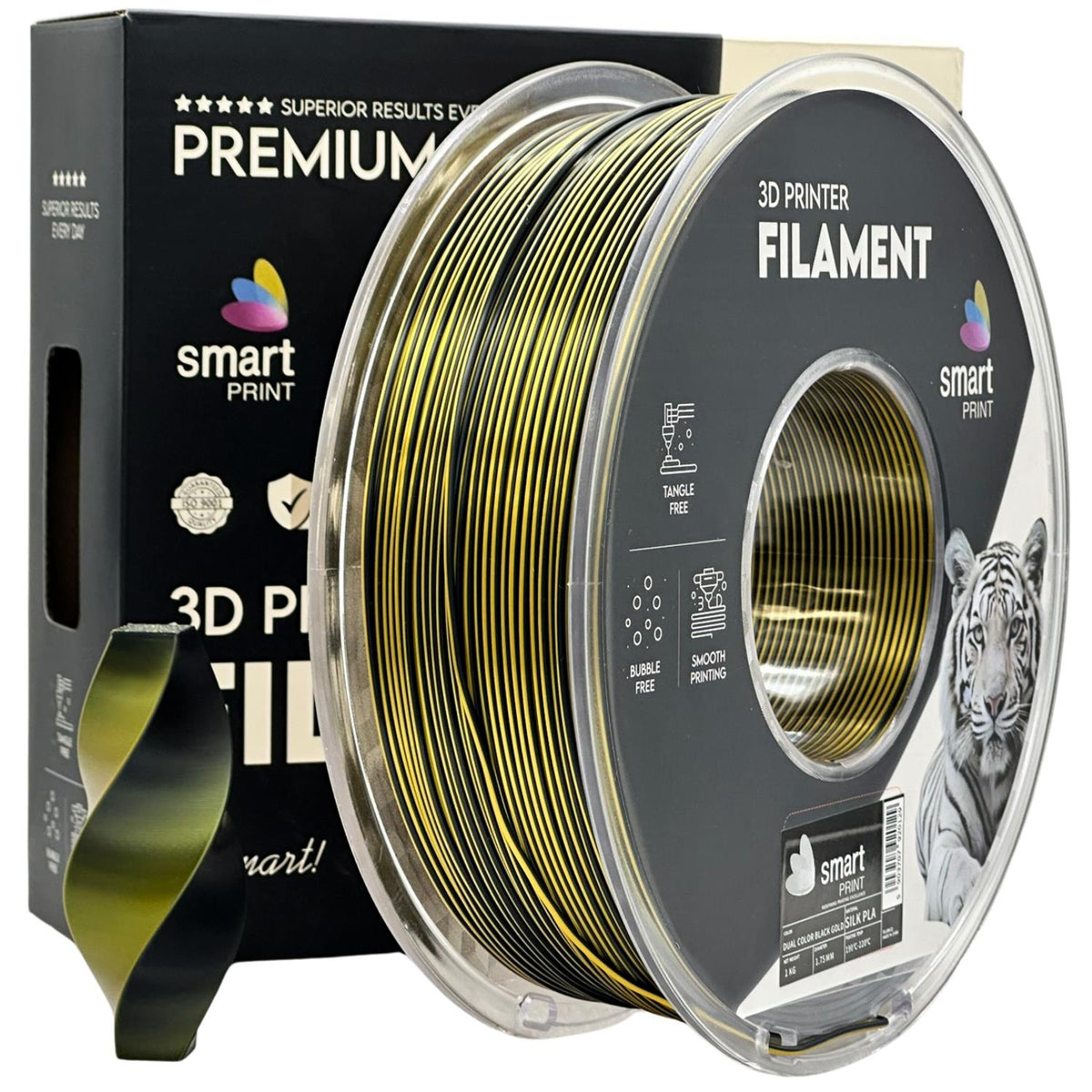 Spoel filament Silk PLA Dual Color zwart goud, Smart Print, 1,75 mm
