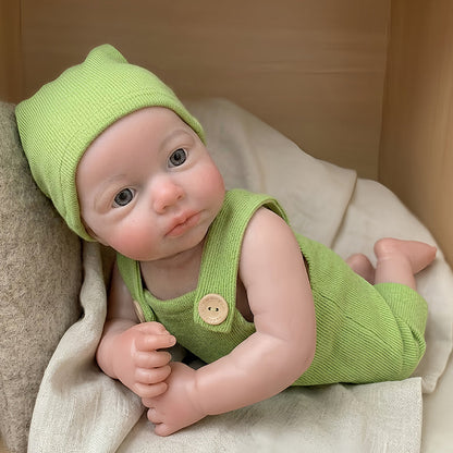 18 Inches Full Silicone Awake Loulou Reborn Baby Girl in Green Outfits