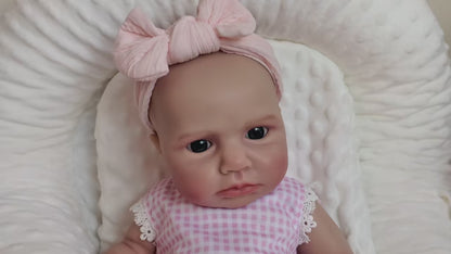 Bambola reborn Loulou da 18 pollici in silicone sveglia con vestito a quadri rosa